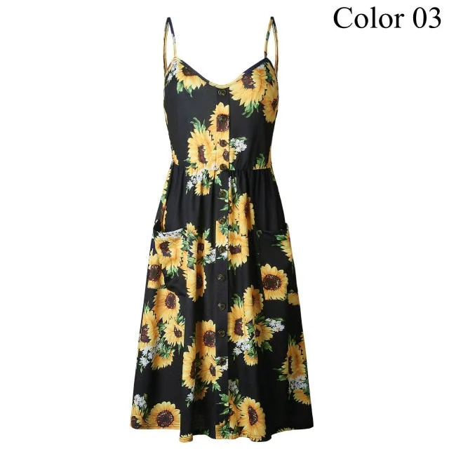 2019 Summer Women Button Decorated Print Dress Off-shoulder