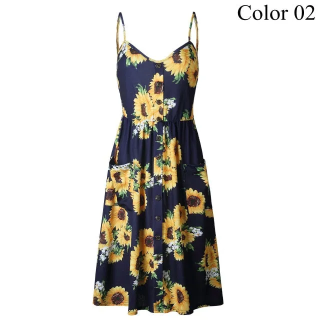 2019 Summer Women Button Decorated Print Dress Off-shoulder