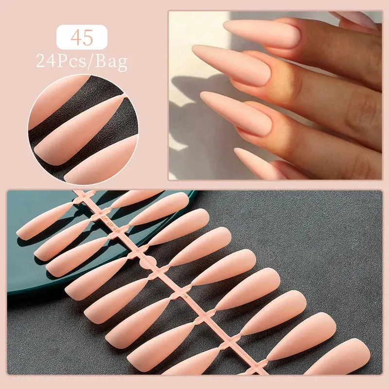 24pcs Sweet Summer Fake Nails Patches Pink Glitter Nude Press on Nails Women Wearable Nail Art Stickers Full Finished False Nail