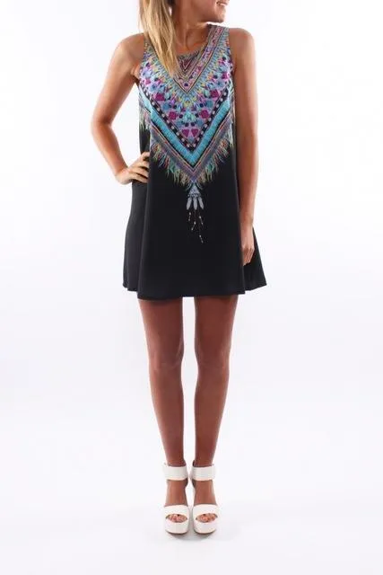 3D Vintage Printed Summer Bohemian Dashiki Beach Dress for Women