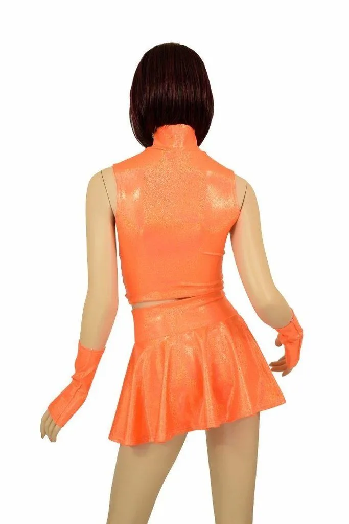 3PC Orange Top, Skirt, & Gloves Skirt Set