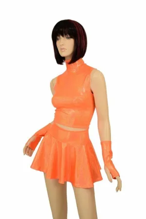 3PC Orange Top, Skirt, & Gloves Skirt Set