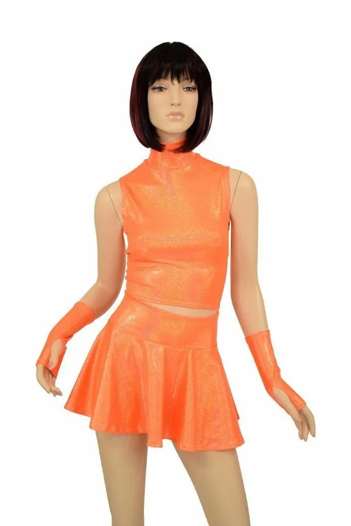 3PC Orange Top, Skirt, & Gloves Skirt Set