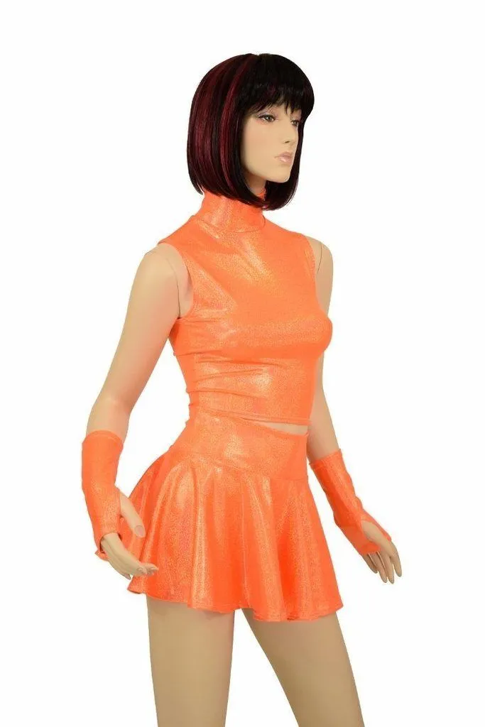 3PC Orange Top, Skirt, & Gloves Skirt Set