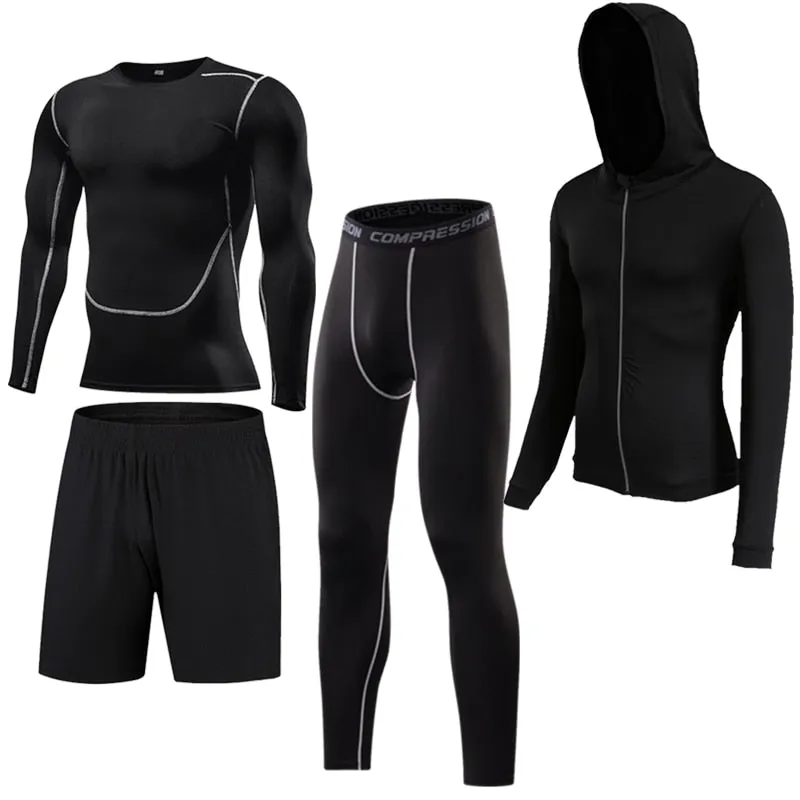 4 Pcs Outdoor Jogging Sport Men Suits Male Tracksuit Outdoors Suit Men's Gym Sportswear Running Track Suits Casual Sportswear