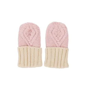 Acorn Cable Knit Mittens - Pink