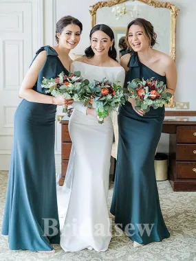 Affordable One Shoulder Satin Sleeveless Elegant Long Formal Bridesmaid Dresses BD188