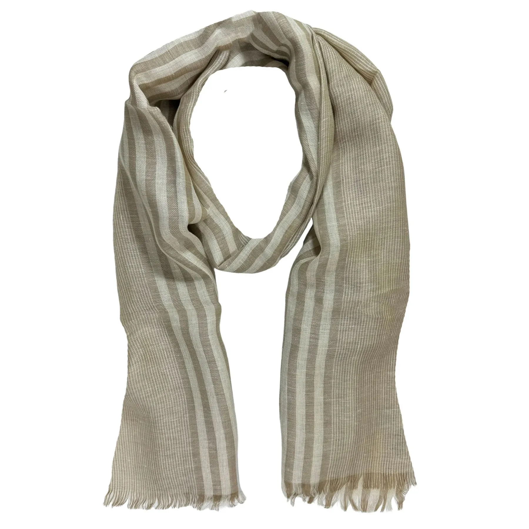 Agnona Scarf Beige Stripes - Linen Cashmere Silk Shawl FINAL SALE