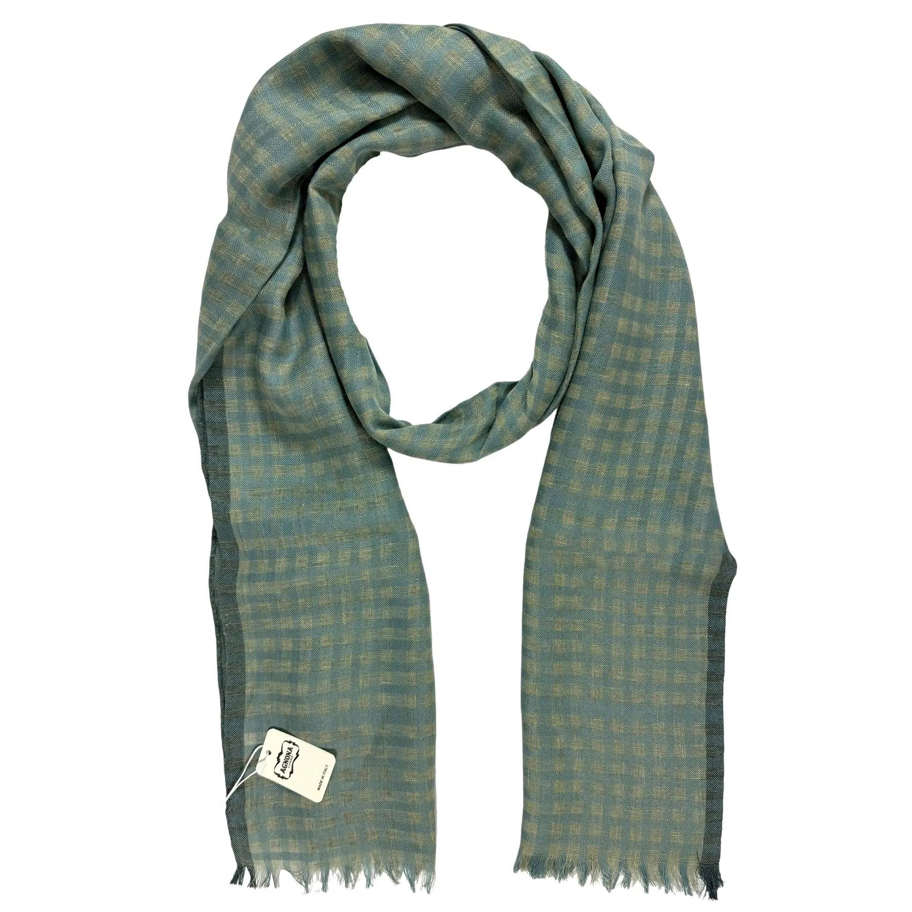 Agnona Scarf Seafoam Gray Check - Linen Silk Shawl