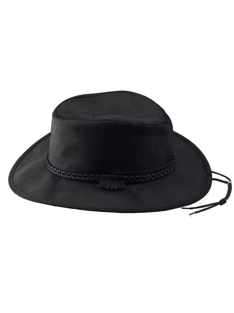 American Hat Makers CRUSHER-BLK Leather Outback Hat Black