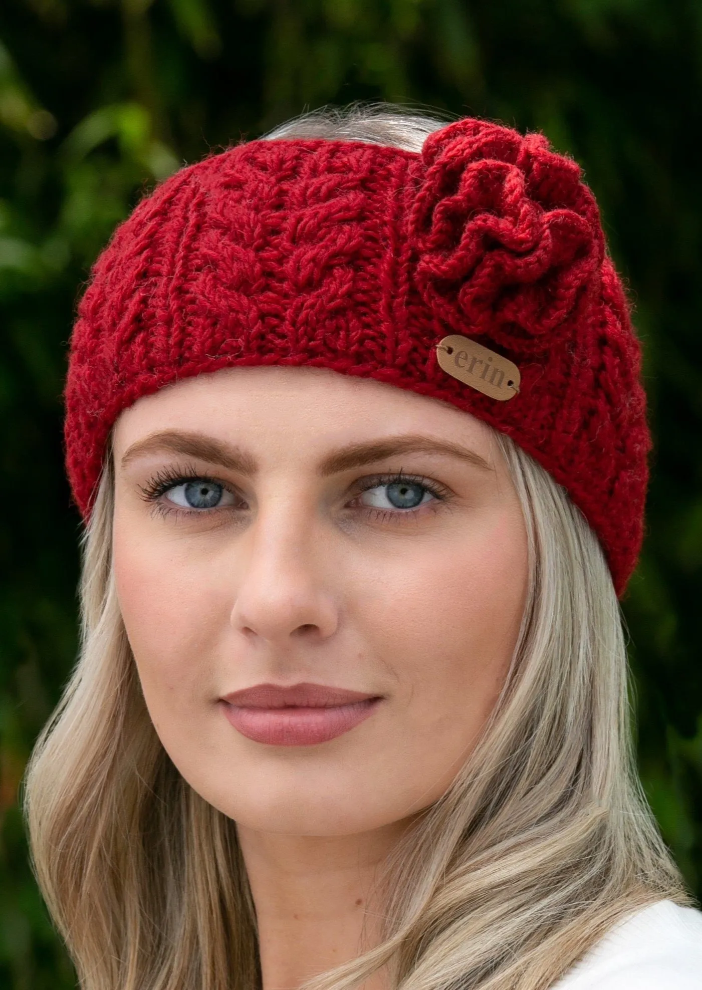 Aran Cable Knitted Wool Flower Headband | Red