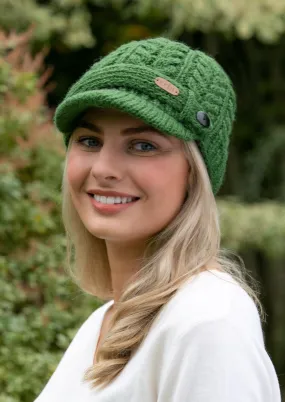 Aran Cable Peak Hat | Green