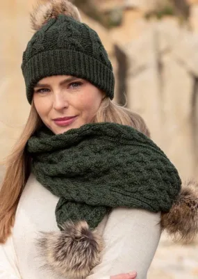 Aran Crafts Pom Pom Scarf | Green