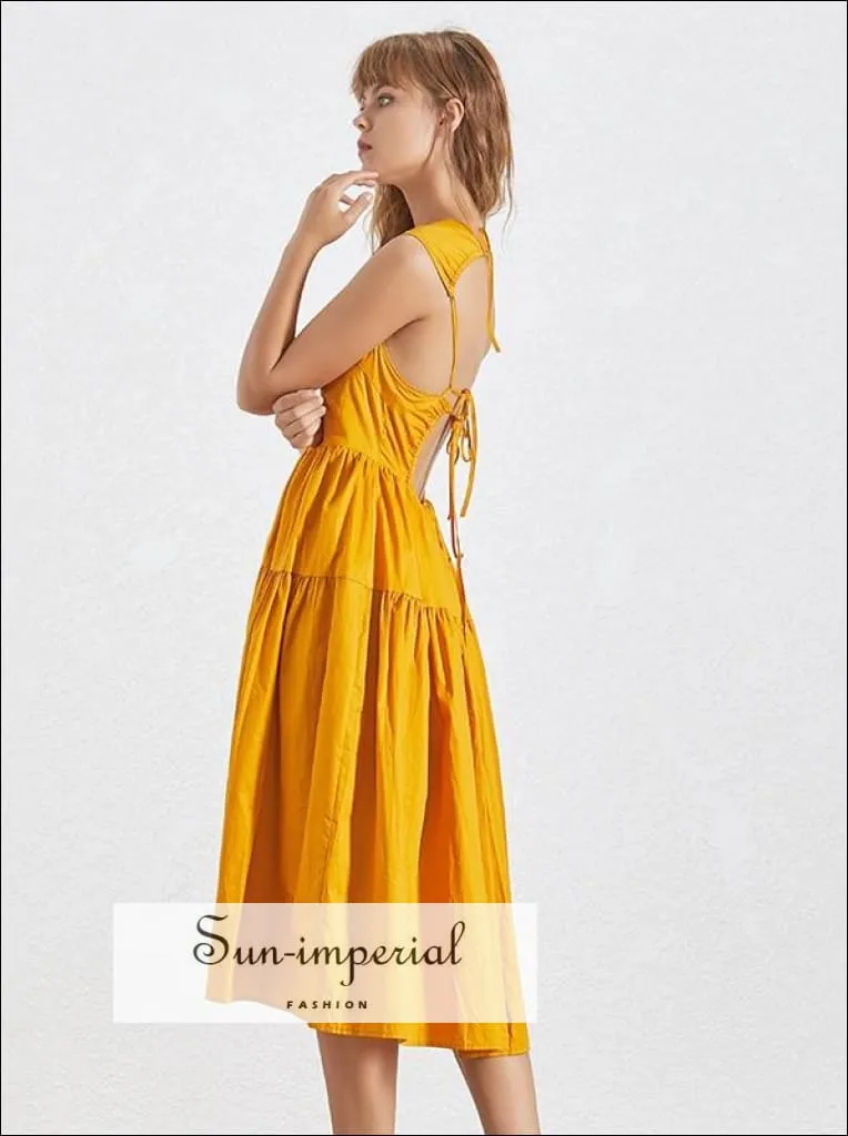 Aspen Dress- Summer Vintage Backless Midi Women Dress O Neck High Waist a Line Dress