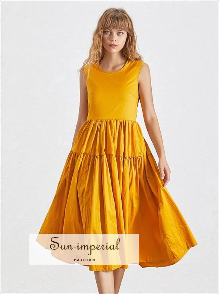 Aspen Dress- Summer Vintage Backless Midi Women Dress O Neck High Waist a Line Dress