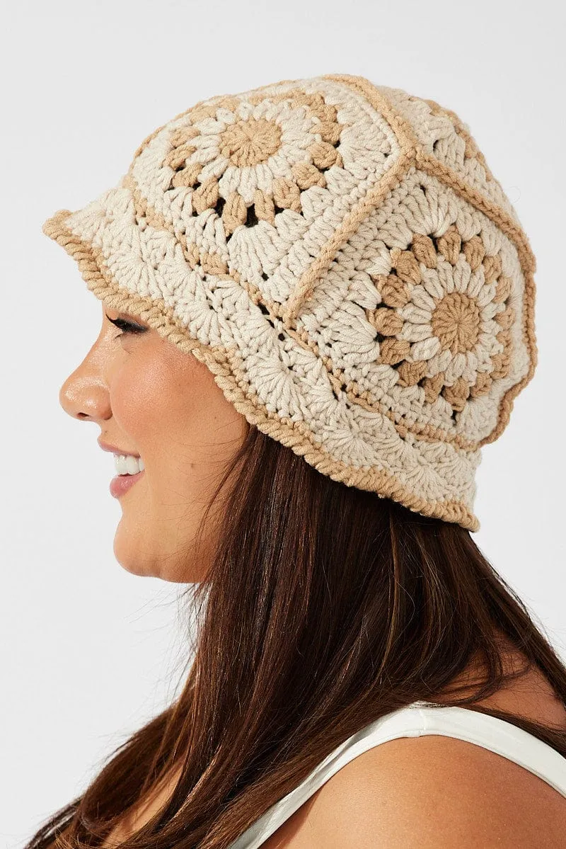 Beige Crochet Bucket Hat