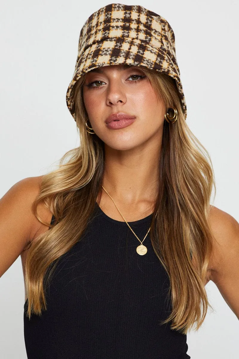 Beige Plaid Bucket Hat