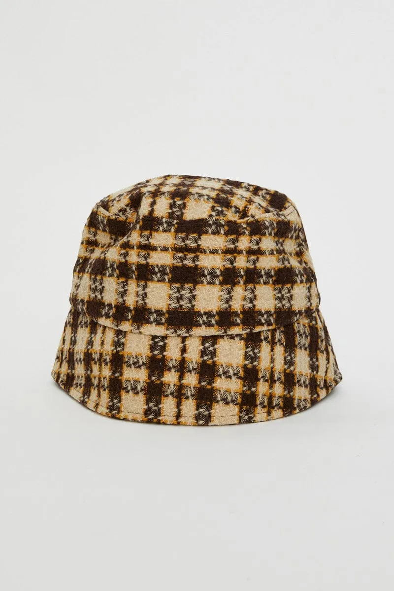 Beige Plaid Bucket Hat