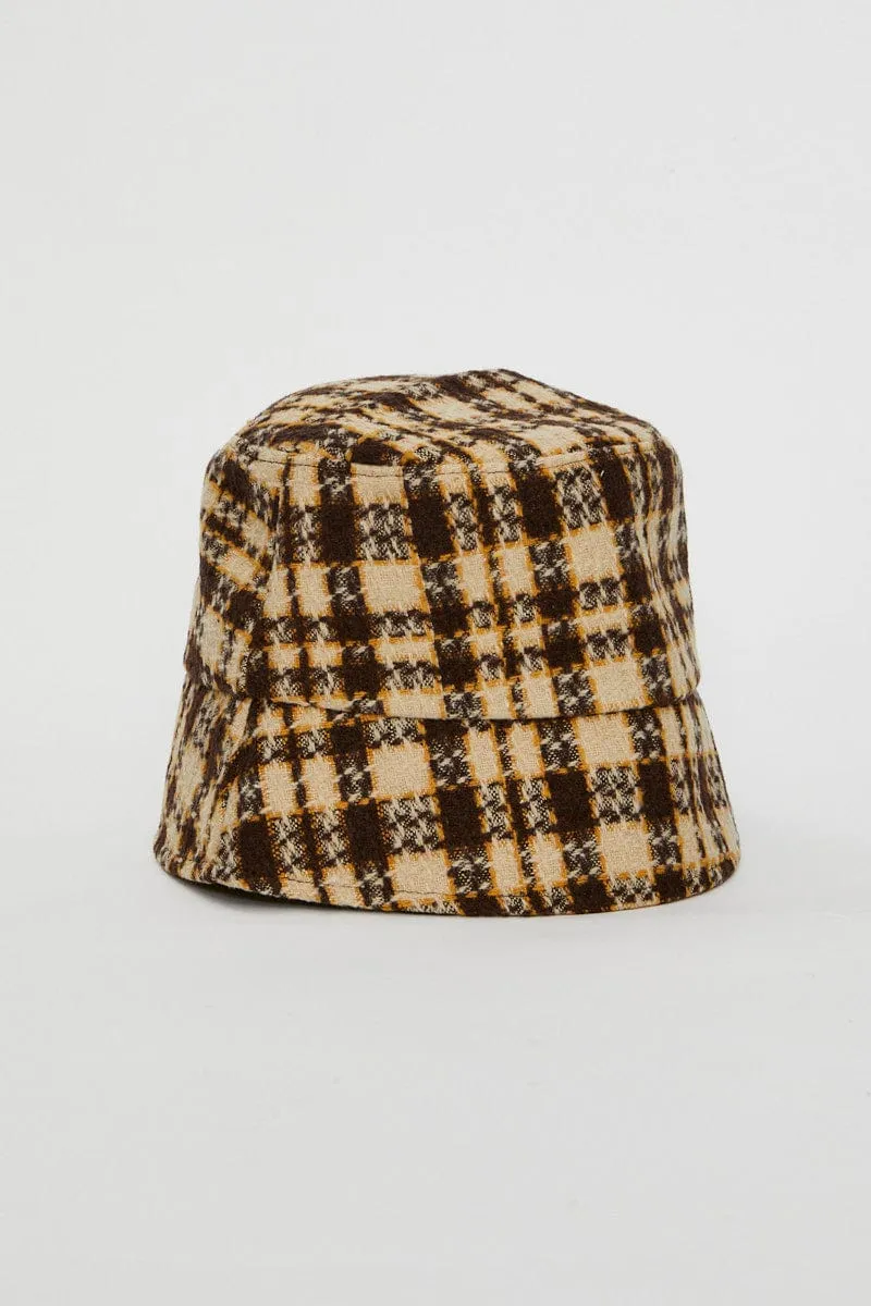 Beige Plaid Bucket Hat