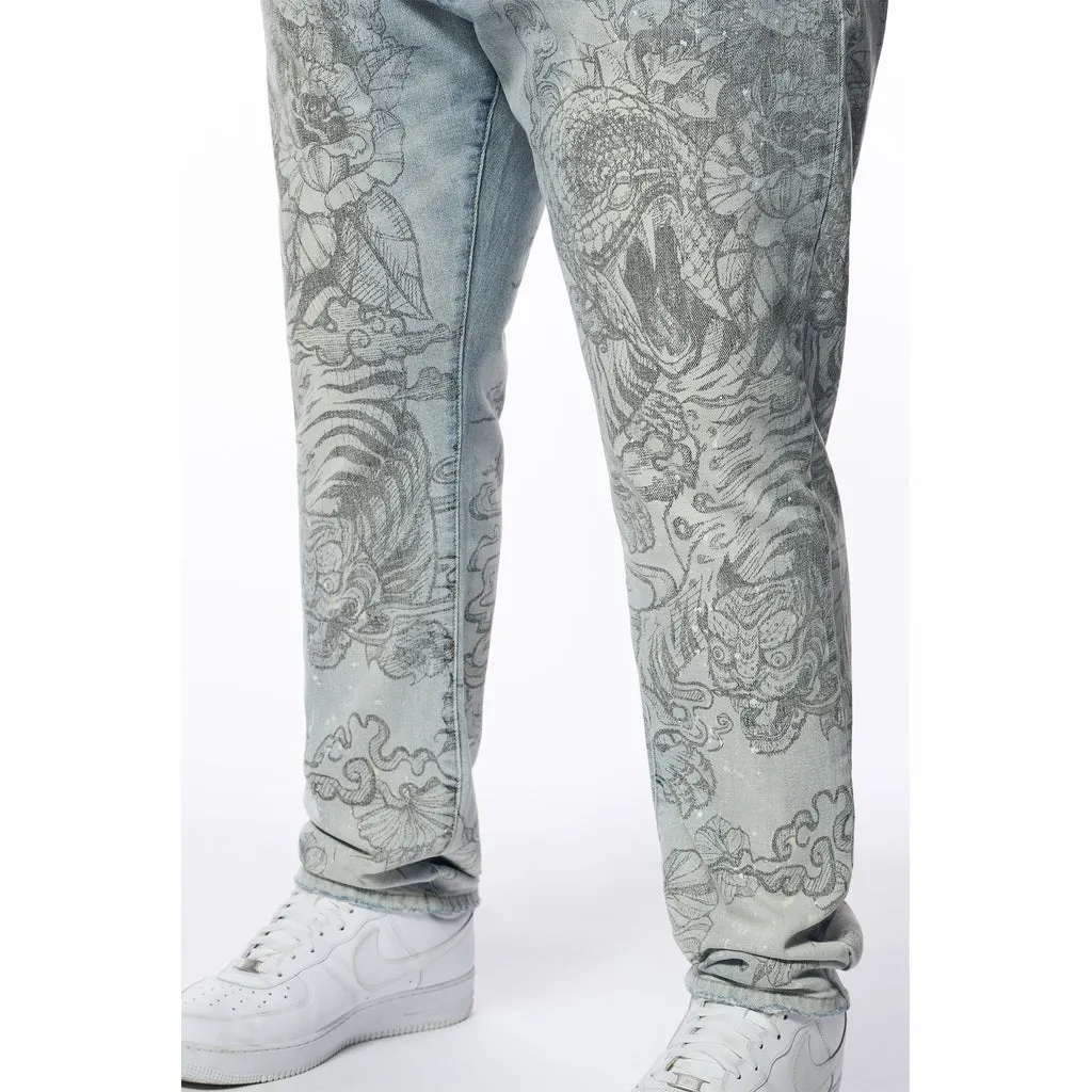 Big and Tall - Tattoo Slim Fit Denim Jeans - Sherman Blue