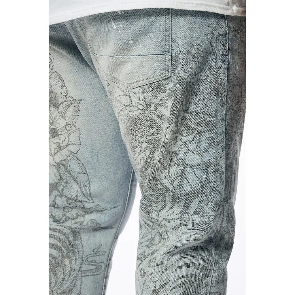 Big and Tall - Tattoo Slim Fit Denim Jeans - Sherman Blue