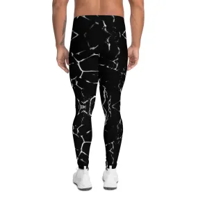 Black Abstract Men's Leggings, Designer Running Tights For Men-Made in USA/EU(US Size: XS-3XL)