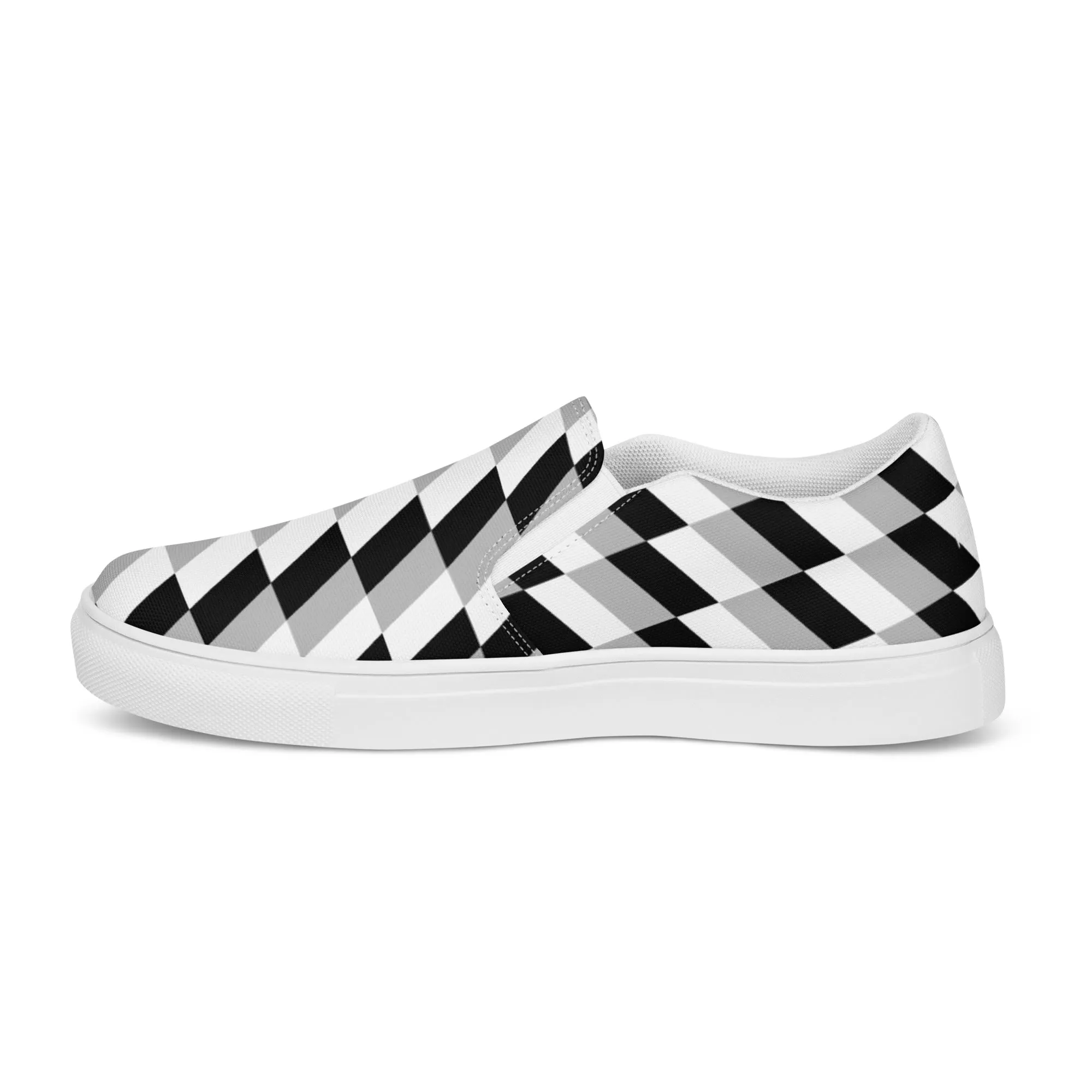 Black Grey Abstract Women's Sneakers, Unique Geometric Abstract Print Women’s Slip-On Canvas Shoes (US Size: 5-12)