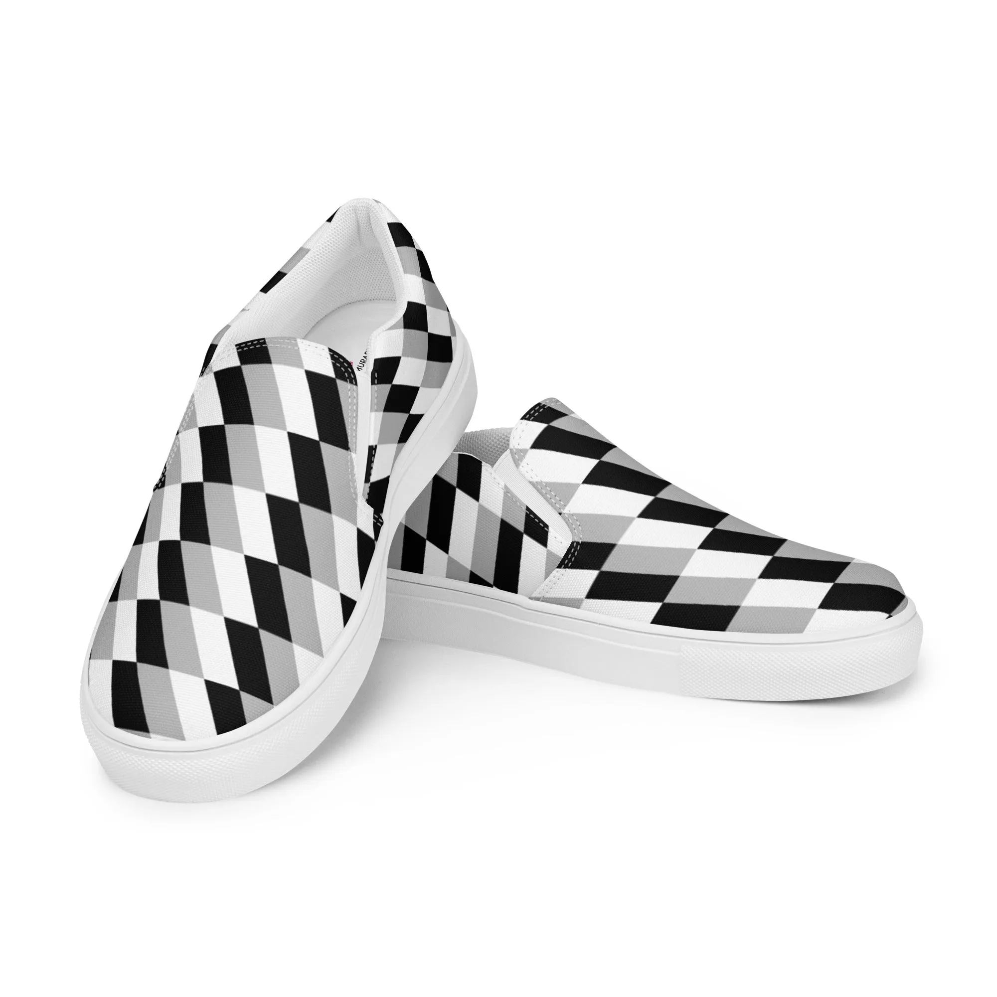 Black Grey Abstract Women's Sneakers, Unique Geometric Abstract Print Women’s Slip-On Canvas Shoes (US Size: 5-12)