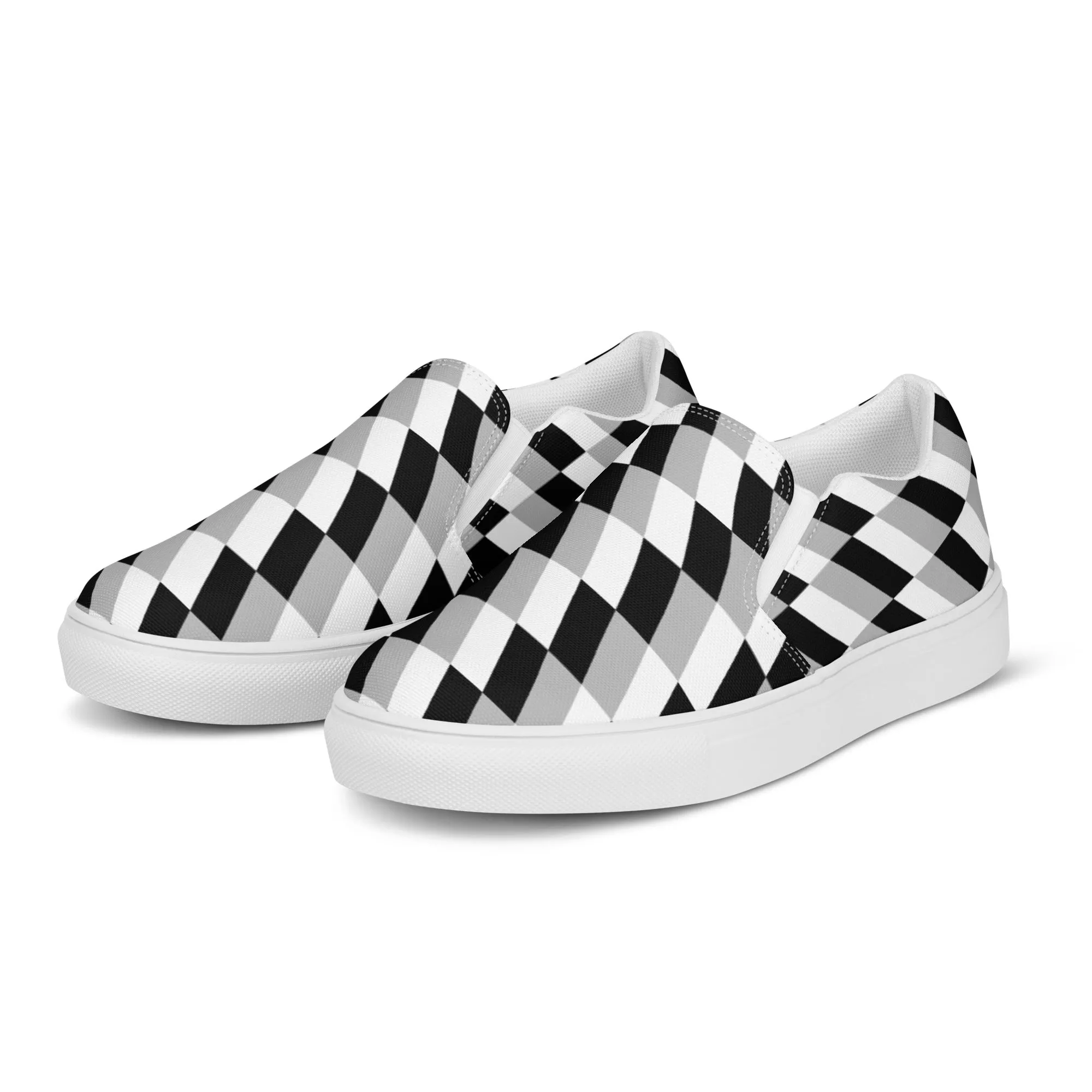 Black Grey Abstract Women's Sneakers, Unique Geometric Abstract Print Women’s Slip-On Canvas Shoes (US Size: 5-12)