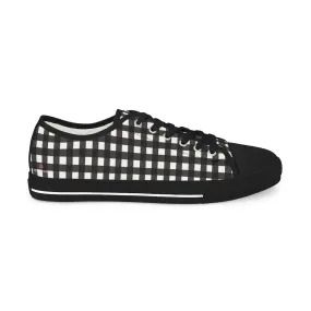 Black Plaid Print Men's Sneakers, Best Plaid Print Men's Low Tops Sneakers Tennis Canvas Shoes (US Size: 5-14)