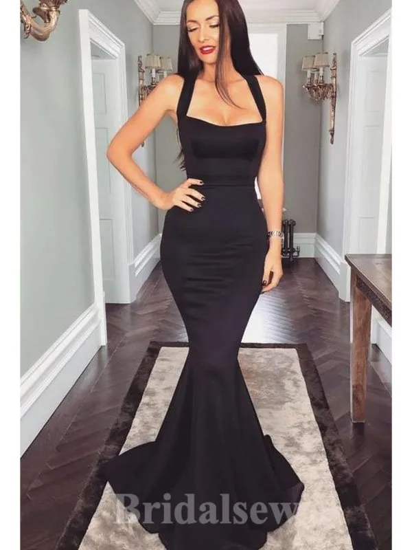 Black Straps Simple Elegant Mermaid Long Fashion Evening Prom Dresses, PD1244