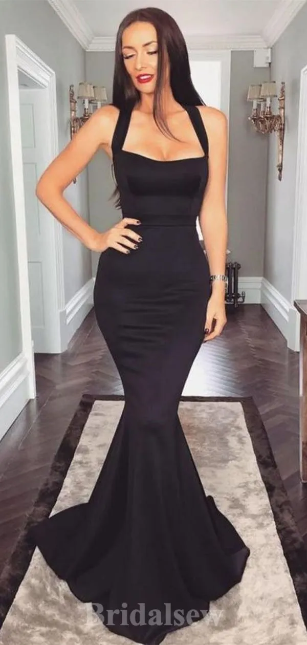 Black Straps Simple Elegant Mermaid Long Fashion Evening Prom Dresses, PD1244