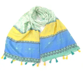 Bordered Seaweed Scarf - Mint/Yellow (80x180cm)