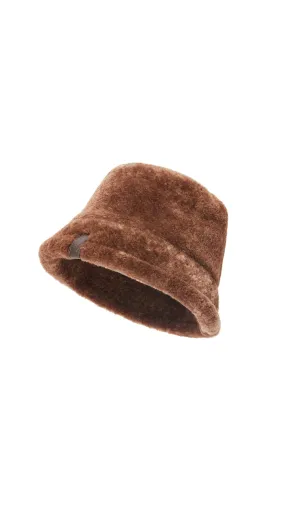 Bucket Hat in Shearling - Chocolate