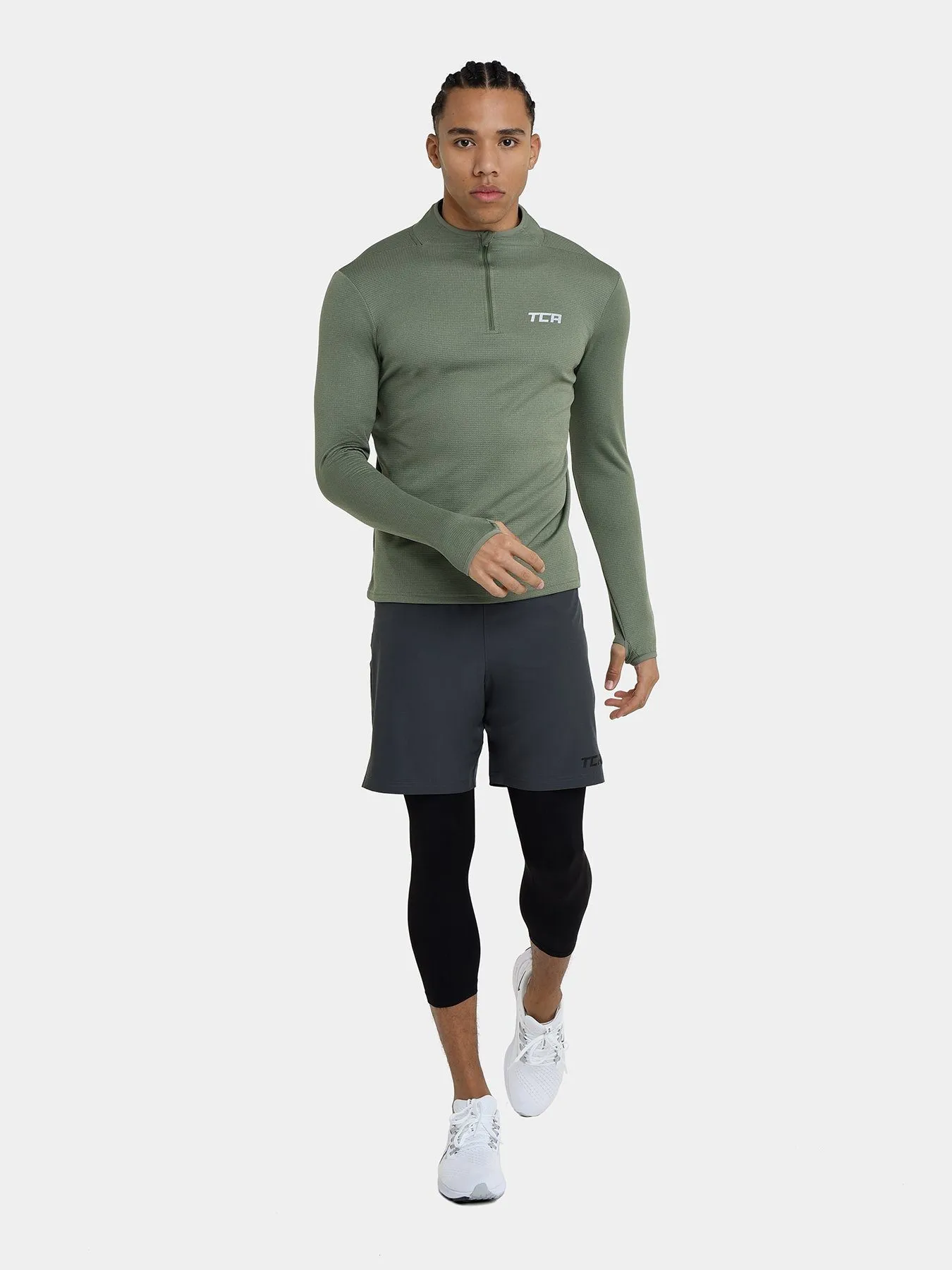 Cloud Fleece Quarter Zip Running Top For Men With Thumbholes & Side Zip Pocket