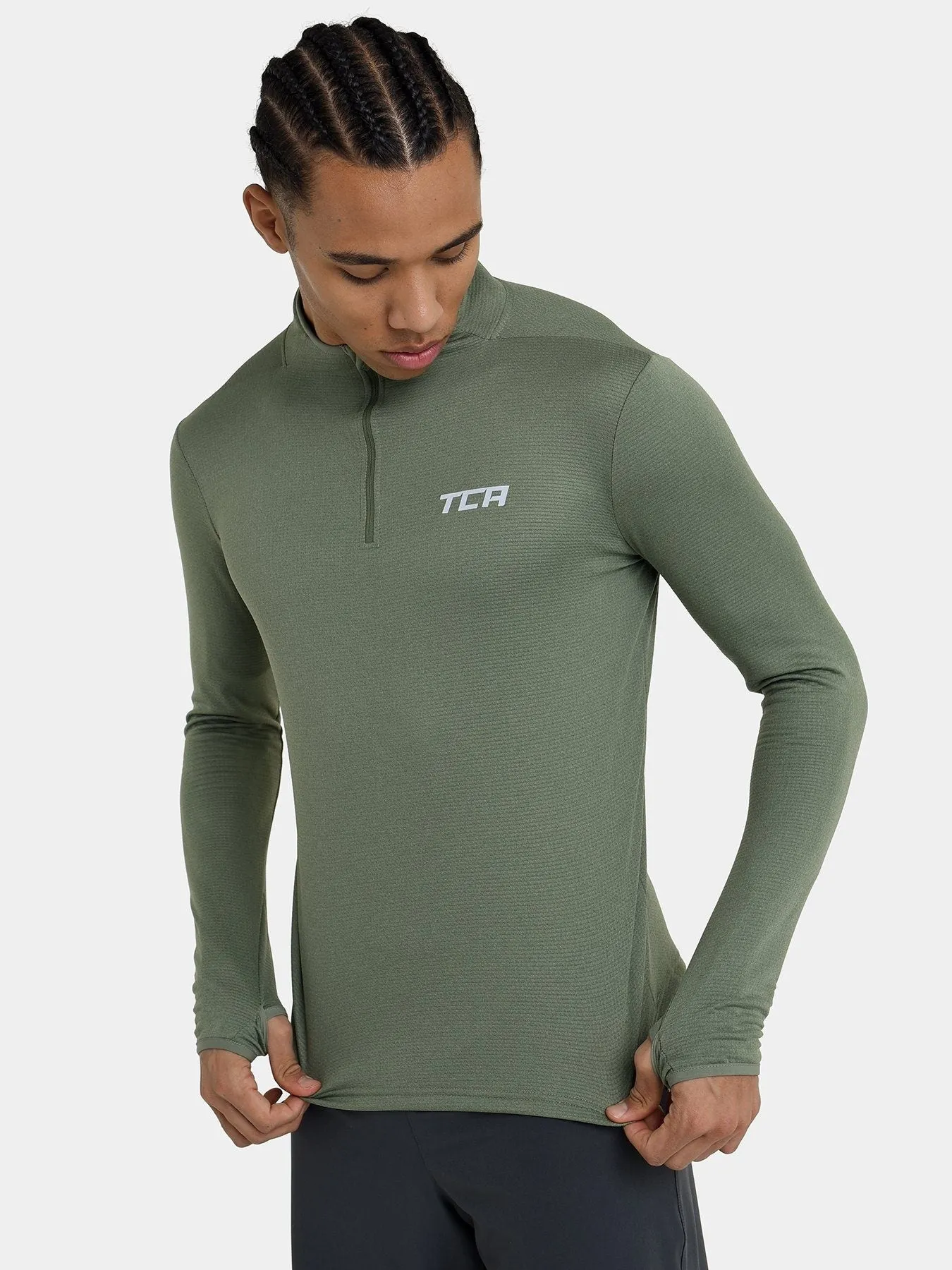 Cloud Fleece Quarter Zip Running Top For Men With Thumbholes & Side Zip Pocket