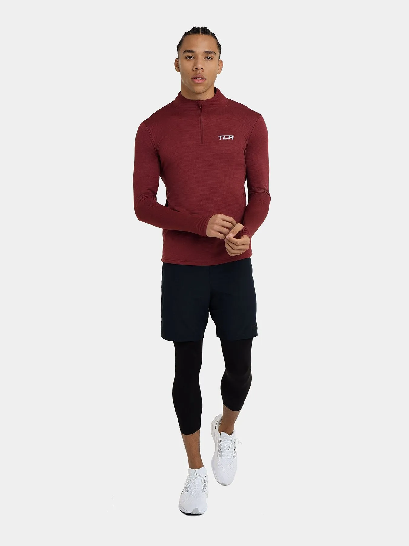 Cloud Fleece Quarter Zip Running Top For Men With Thumbholes & Side Zip Pocket