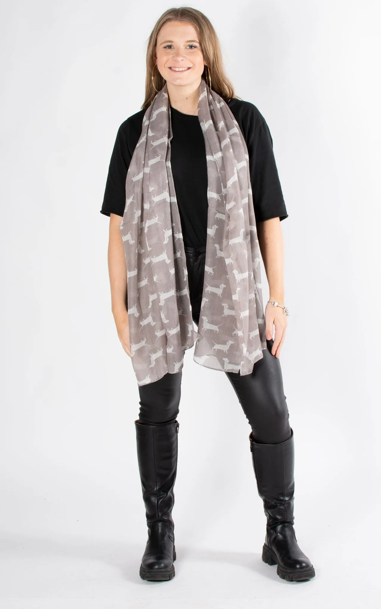 Dachshund Print Scarf | Grey