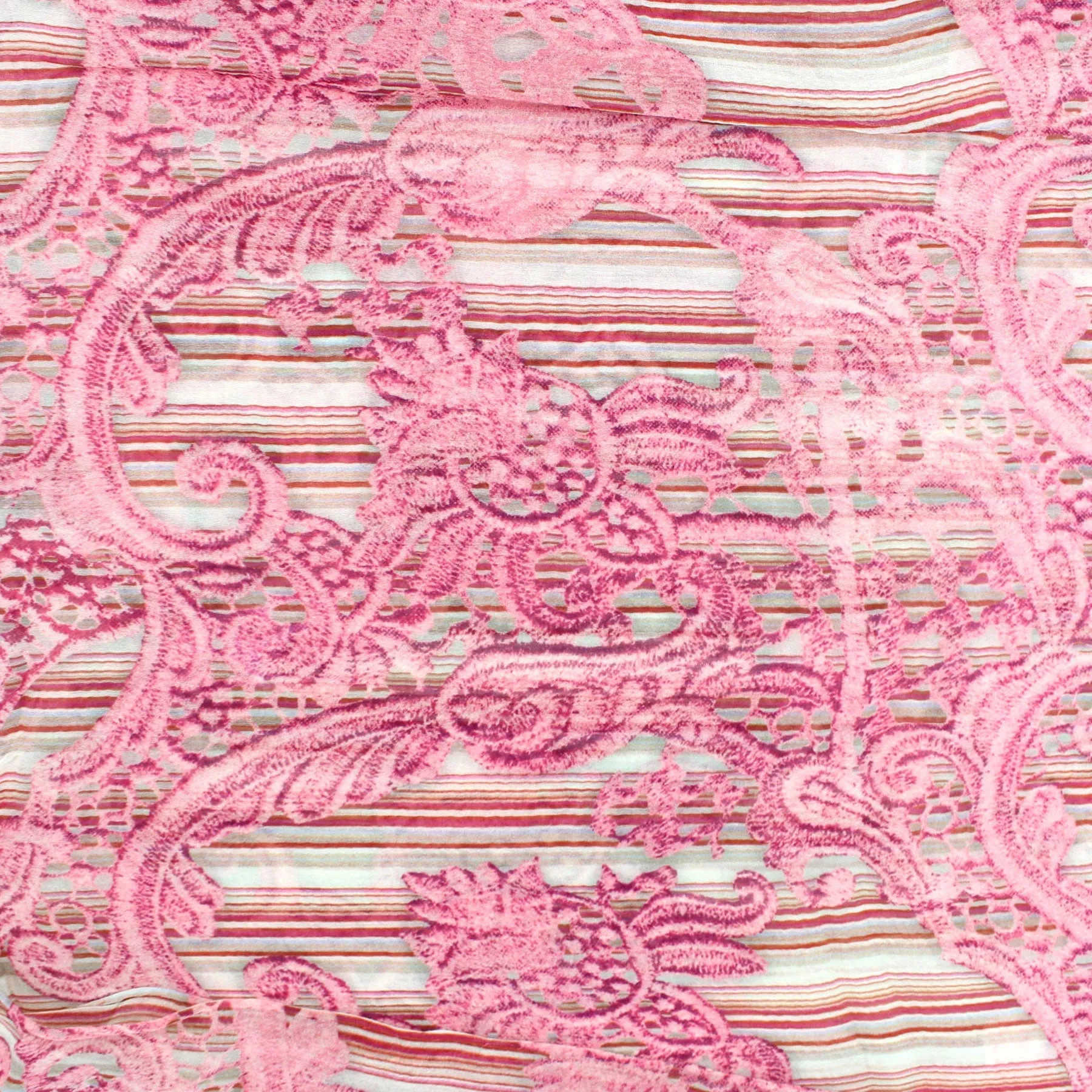 Ermanno Scervino Scarf Pink Stripes Ornamental - Cotton Silk Shawl FINAL SALE