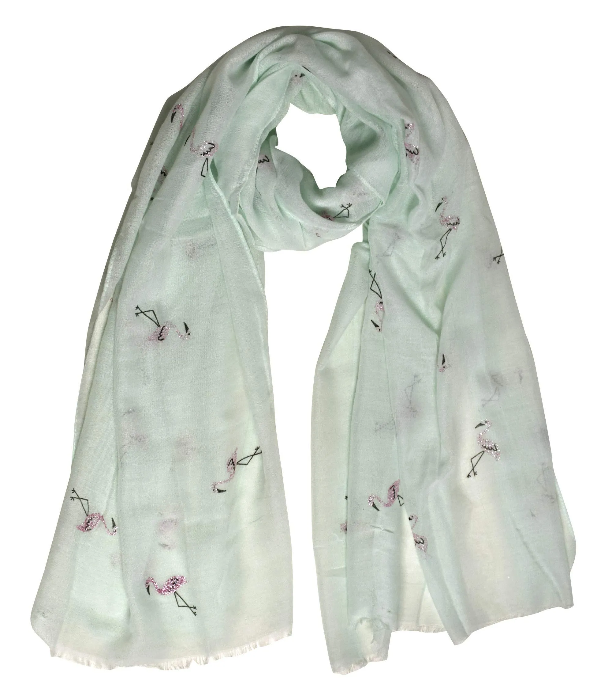 Flamingo Mint Peach Couture Chic Trendy Lightweight Flamingo Elephant Print Wrap Scarf Shawl