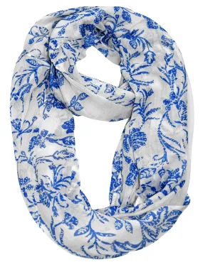 Floral Garden Vine Print Solid Colored Sheer Infinity Loop Scarf