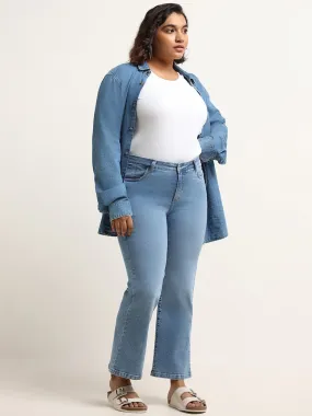 Gia Blue Mid Rise Straight Fit Denim Jeans