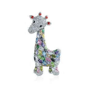 Giraffe Zoo Animal Brooch Pin CZ Colorful Pave Cubic Zirconia