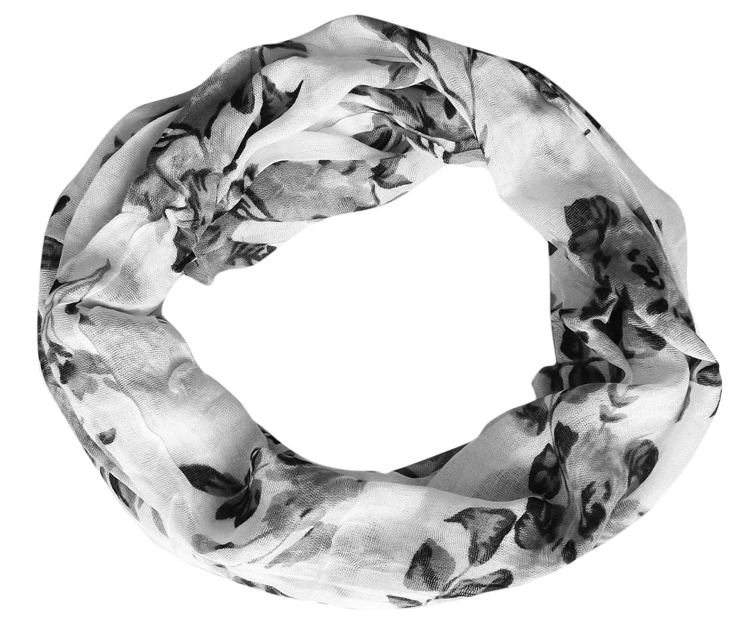 Grey Black Womens Vintage Floral Rose Sheer Infinity Scarf Circle Loop