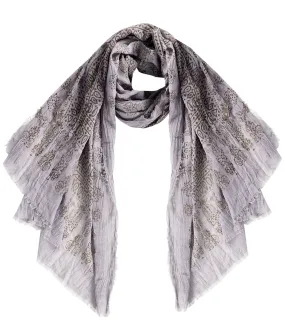 Grey Lightweight Dazzling Henna Art Paisley Print Eyelash Fringe Scarf