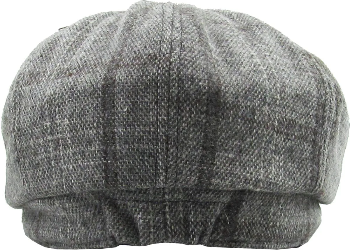 Grey Plaid Button Newsboy Hat