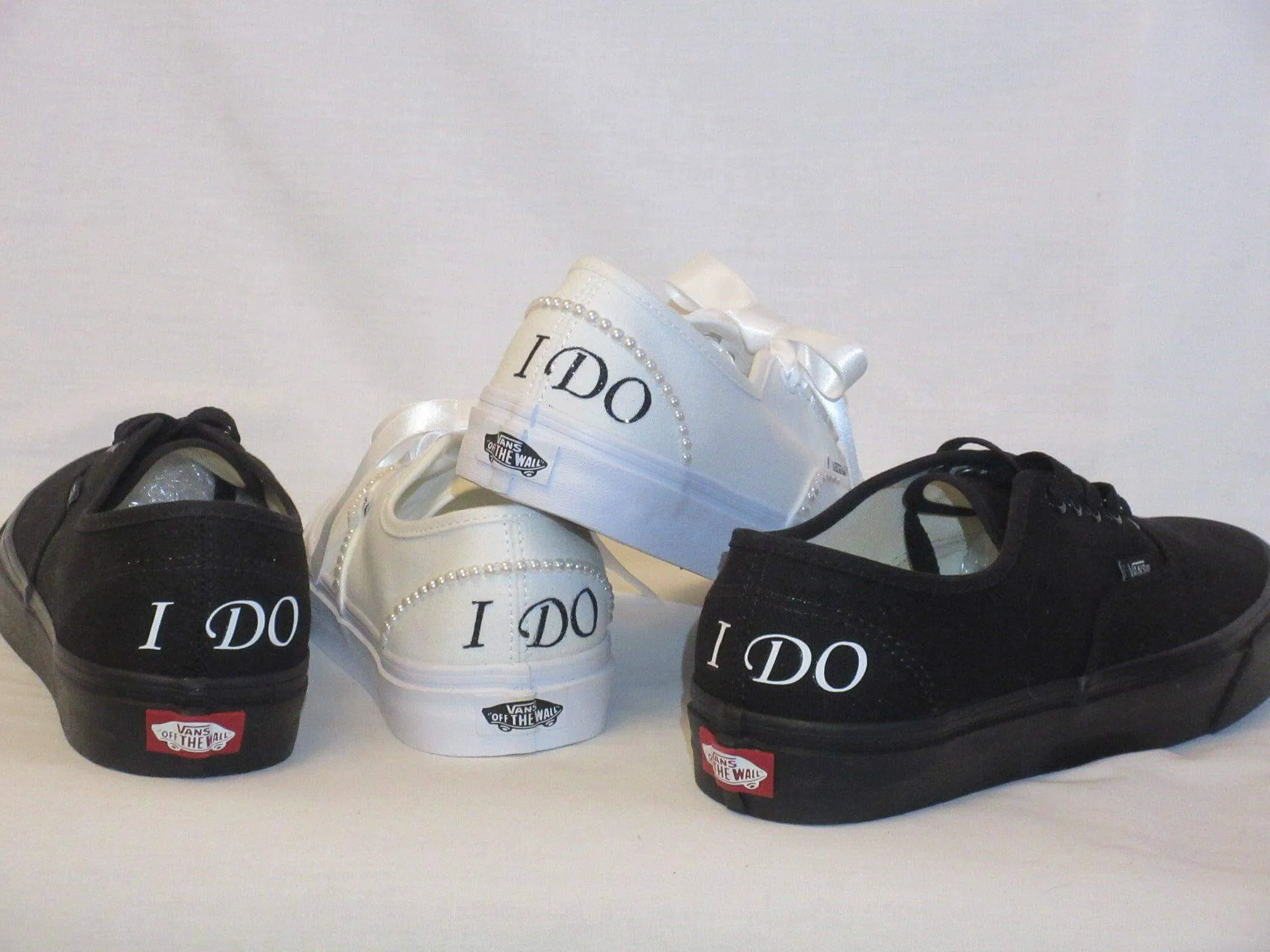 Groom Custom "I Do" Wedding Sneakers, Black Vans Authentic, Groom Shoes.