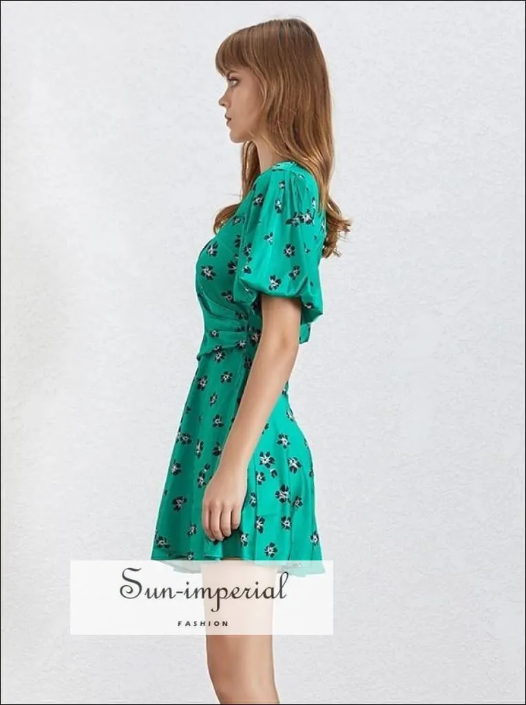 Ivanna Dress in Poison - Summer Print Mini Dress for Women V Neck Short Sleeve High Waist Slim Dress