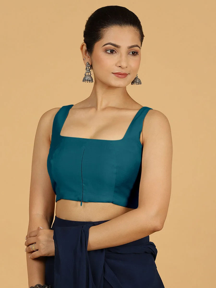 Kasturi x Rozaana | Sleeveless Saree Blouse in Crystal Teal