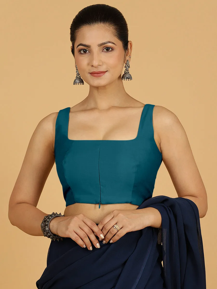 Kasturi x Rozaana | Sleeveless Saree Blouse in Crystal Teal